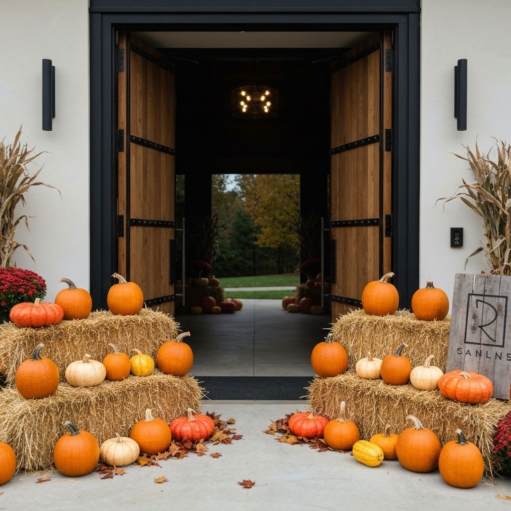 Business entrance with fall decorations