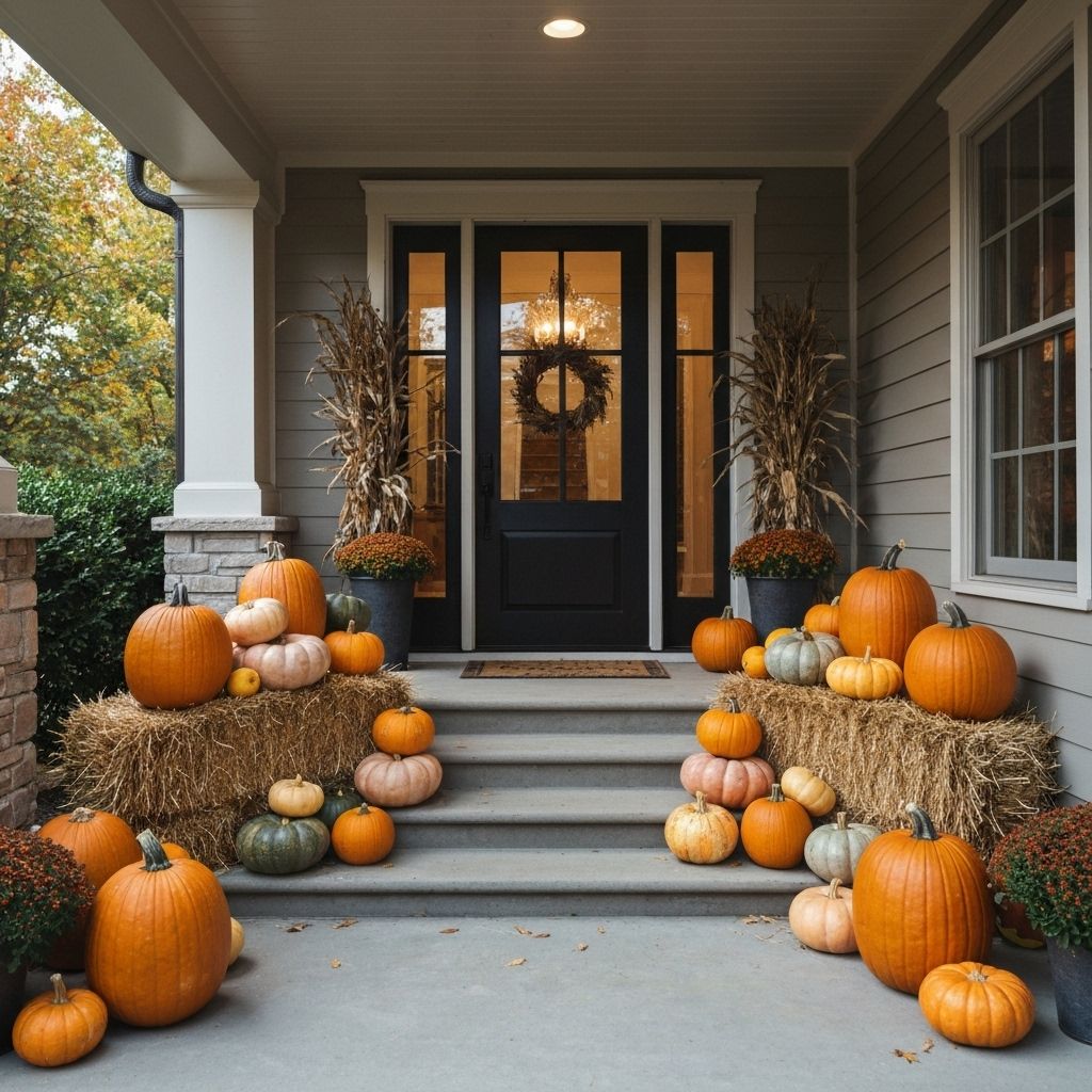 Beautiful front porch with pumpkins 2