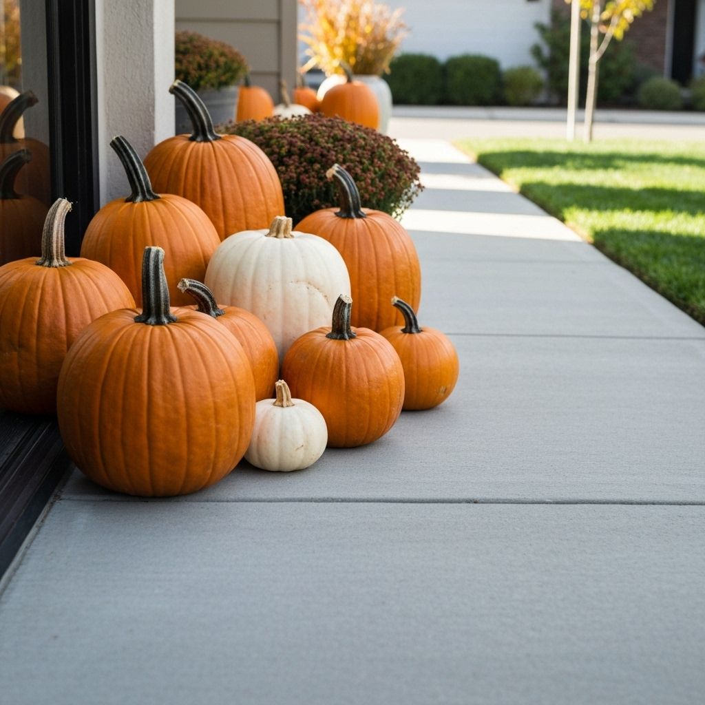 Residential entry with pumpkin display