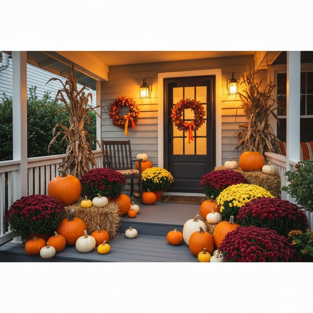 Beautifully decorated porch with fall festivities
