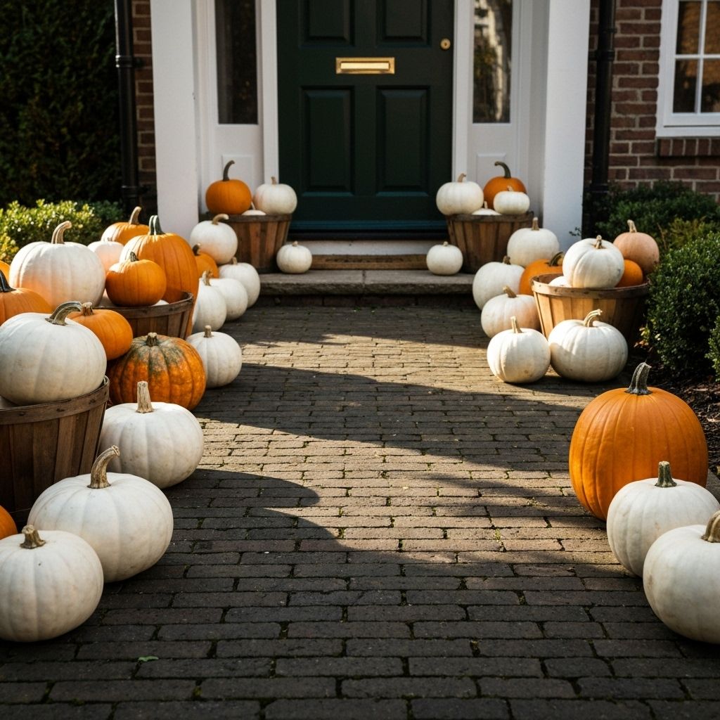 Walkway decorated with pumpkins
